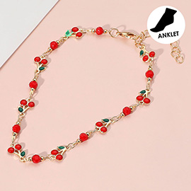 Enamel Cherry Faceted Bead Link Anklet