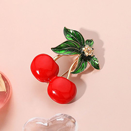 Flower Accent Cherry Pin Brooch