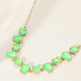 Cushion Teardrop Round Oval Stone Link Evening Necklace