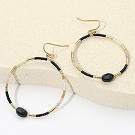 Faceted Oval Bead Accent Heishi Beaded Open Ring Dangle Earrings
