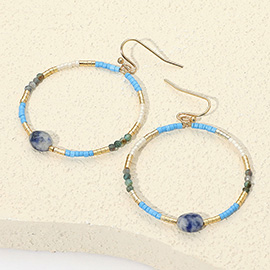 Faceted Oval Bead Accent Heishi Beaded Open Ring Dangle Earrings