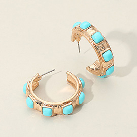 Chunky Stone Embellished Hoop Earrings