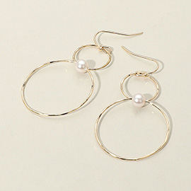 Pearl Accent Metal Wire Ring Link Dangle Earrings