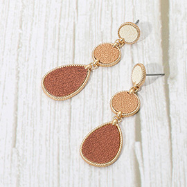 Faux Leather Metal Abstract Plate Link Dangle Earrings