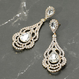Teardrop Stone Point Rhinestone Paved Rose Evening Earrings