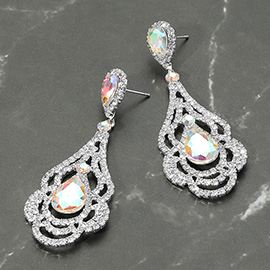 Teardrop Stone Point Rhinestone Paved Rose Evening Earrings