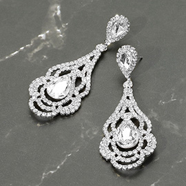 Teardrop Stone Point Rhinestone Paved Rose Evening Earrings