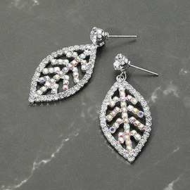 Rhinestone Paved Leaf Dangle Evening Earrings