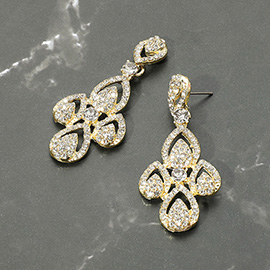 Rhinestone Paved Abstract Dangle Evening Earrings