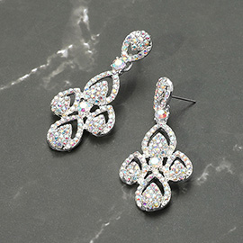 Rhinestone Paved Abstract Dangle Evening Earrings
