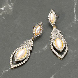 Marquise Pearl Point Rhinestone Paved Dangle Evening Earrings
