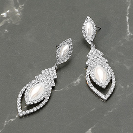 Marquise Pearl Point Rhinestone Paved Dangle Evening Earrings