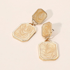 Marbled Resin Rectangle Plate Dangle Earrings