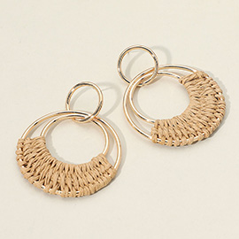 Raffia Wrapped Ring Dangle Earrings