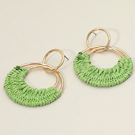 Raffia Wrapped Ring Dangle Earrings