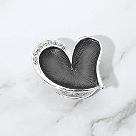 Stone Paved Textured Metal Heart Magnetic Brooch