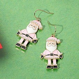 Pearl Accented Enamel Santa Claus Dangle Earrings