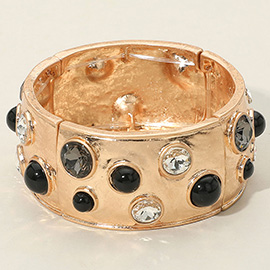 Gemstone Studded Wide Bangle Statement Stretch Bracelet