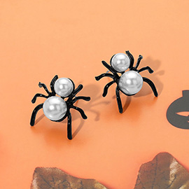 Creepy Cute Halloween Pearl Spider Earrings