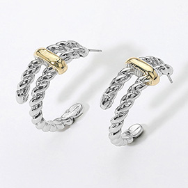 14K Gold Plated Two Tone Split Twisted Hoop Earrings