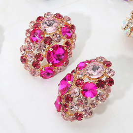 Oversized Rhinestone Cluster Evening Clip On Earrings