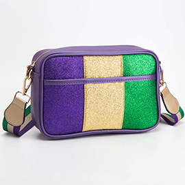 Faux Leather Mardi Gras Sparkle Front Rectangle Crossbody Bag