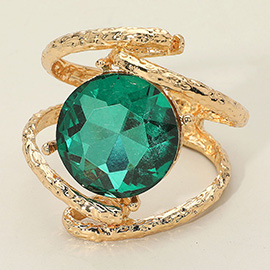 Round Glass Crystal Stone Hinged Bracelet