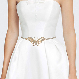 Rhinestone Paved Butterfly Chain Waist Belt