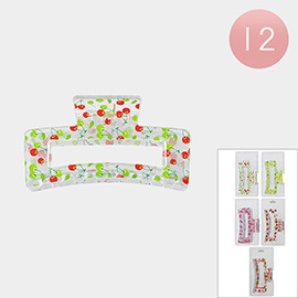 12PCS - Fruit Pattern Printed Open Rectangular Hair Claw Clips