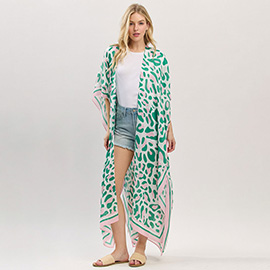 Leopard Print Open Front Long Kimono Poncho