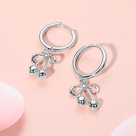 Metal Cherry Bow Charm Dangle Huggie Earrings