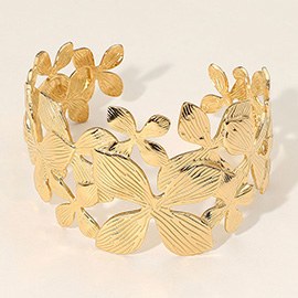 SECRET BOX_Stainless Steel Textured Floral Openwork Cuff Bracelet