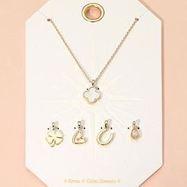 Mother of Pearl Quatrefoil Metal Clover Heart Horseshoe CZ Stone Charm Pendant Necklace