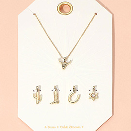 Metal Steer Head Cactus Cowboy Boot Horseshoe CZ Stone Charm Pendant Necklace