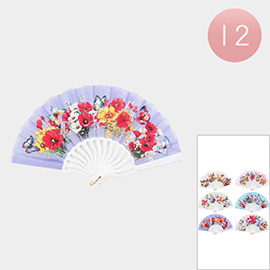 12PCS - Floral Butterfly Printed Folding Fans