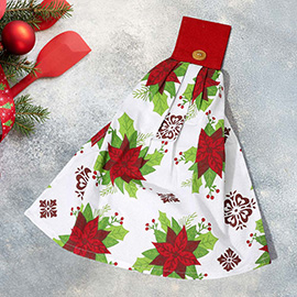 Holiday Poinsettia Pattern Hanging Kitchen Towel