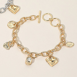 Geometric Textured Charm Station Chunky Chain Toggle Bracelet