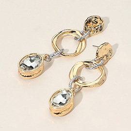 Textured Metal Linked Hoop Gemstone Drop Earrings