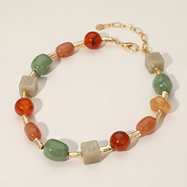 Chunky Geometric Marbled Beaded Necklace