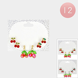 12 SET OF 3 - Cherry Stud Dangle Earring Set
