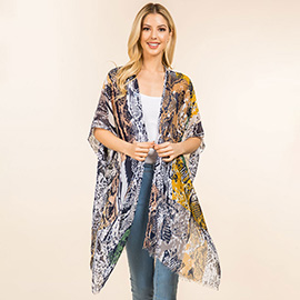 Lightweight Snake Skin Printed Kimono Poncho