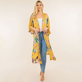 Floral Print Long Kimono Poncho