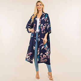Floral Print Long Kimono Poncho