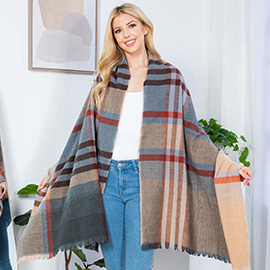 Plaid Shawl Poncho Scarf