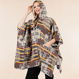 Tribal Pattern Toggle Closure Hooded Poncho