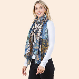 Lightweight Abstract Floral Print Scarf