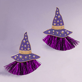 Enamel Witch Hat with Tassel Earrings