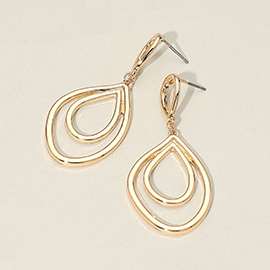 Double Open Metal Teardrop Dangle Earrings
