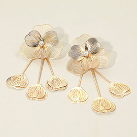 Stone Accent Metal Cut Out Floral Petal Drop Earrings