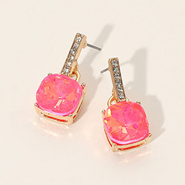 Cushion Square Stone Dangle Evening Earrings